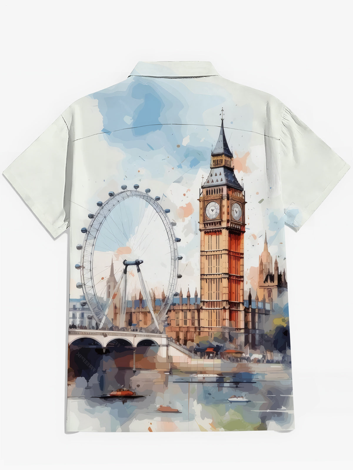 Big Ben London Eye Aquarell Print Herren Tasche Kurzarm Shirts