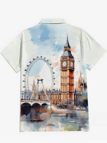 Big Ben London Eye Aquarell Print Herren Tasche Kurzarm Shirts