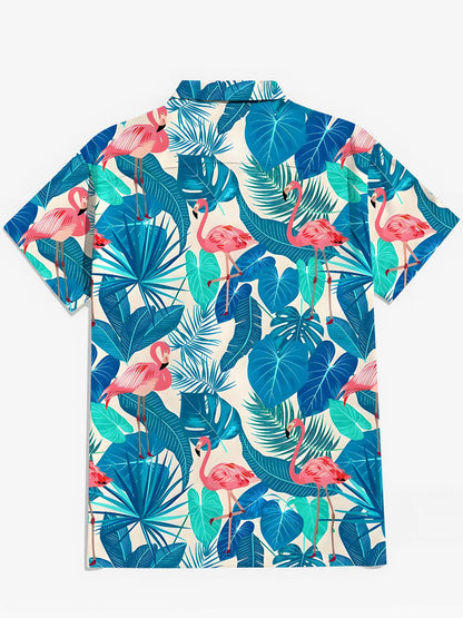 Hawaiianer Flamingo Leaf Herren -Tasche Kurzarm Shirts