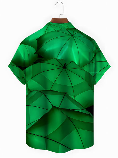 Grüne Regenschirm -Druck -Taschen -Taschen -Kurzarm -Hemden