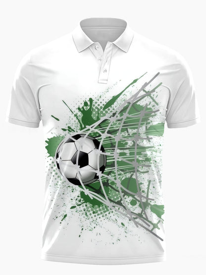 Football Print Männer Kurzärmeliges Knopfpolo -Shirt