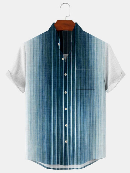 Geometrie Herren -Tasche Kurzarm -Standkragen Hemden