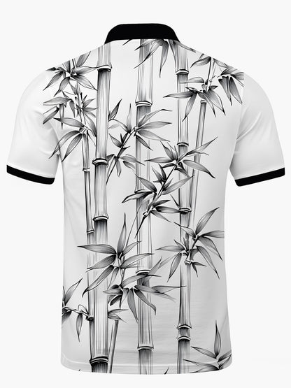Bambusdruck -Polo -Hemd Für Männer Mit Kurzem Ärmelknopf