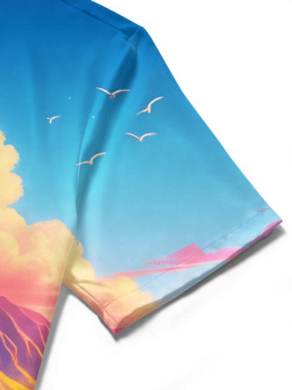 Hawaiian Beach Print Herren -Tasche Kurzarm Shirts
