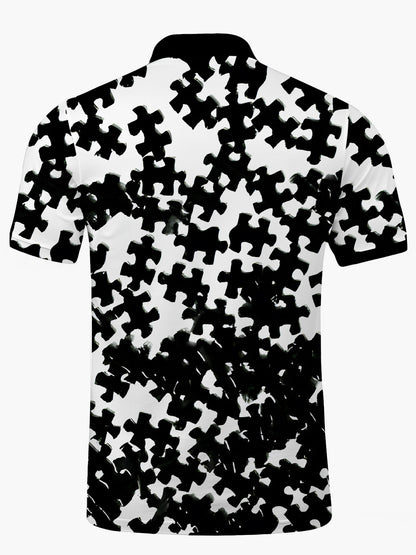 Puzzle -Print -Männer Mit Kurzem Ärmelknopf Poloshirt