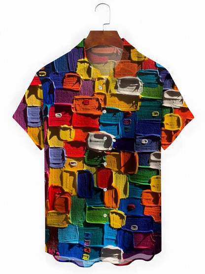 Farbblockdruck Herren -Taschen -Kurzarmhemden