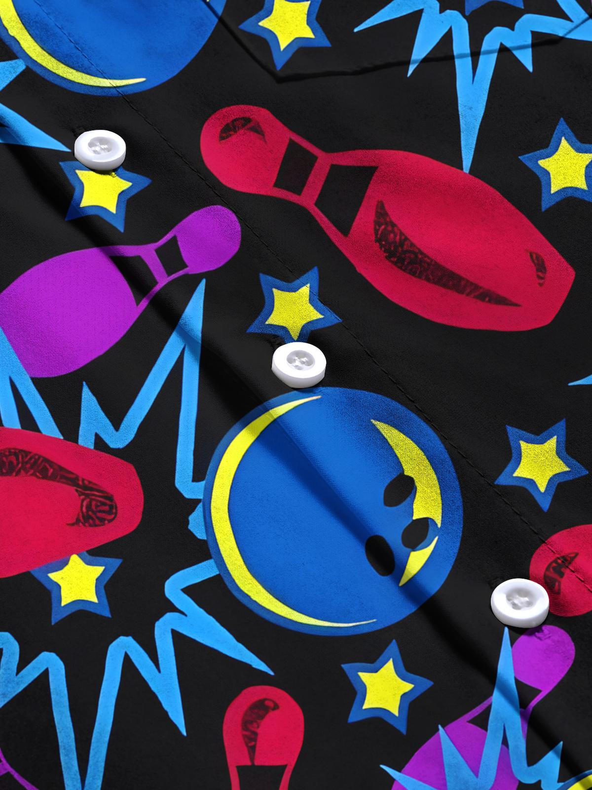 Bowling -Druck -Herren -Taschen -Kurzärmel -Hemden