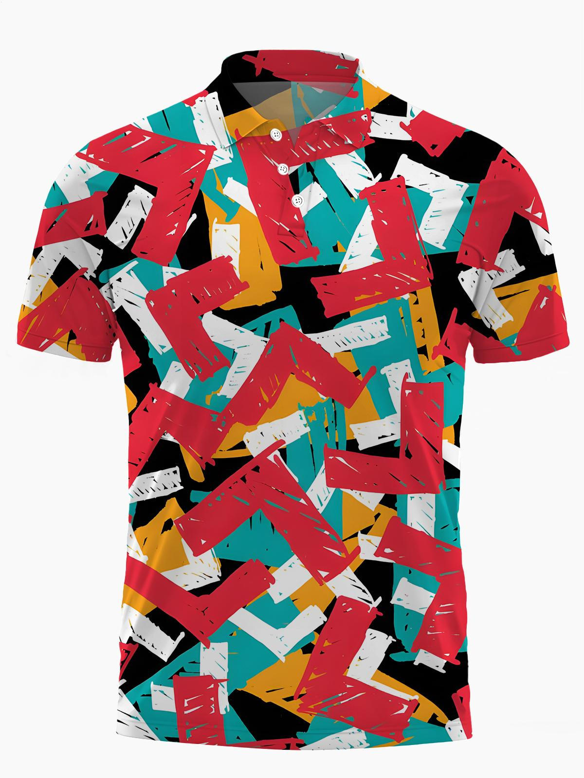 Geometrischer Druckkolokemd Für Männer Mit Kurzem Ärmelknopf