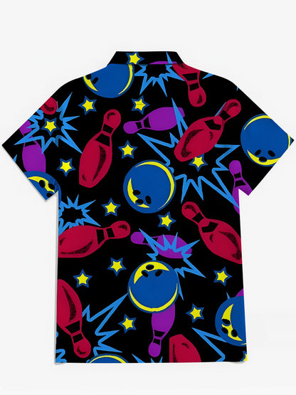 Bowling -Druck -Herren -Taschen -Kurzärmel -Hemden
