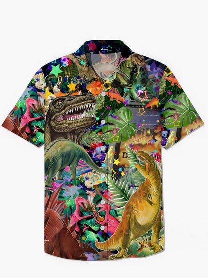 Dinosaurier -Druck -Tasche Kurzarm Shirts Für Männer
