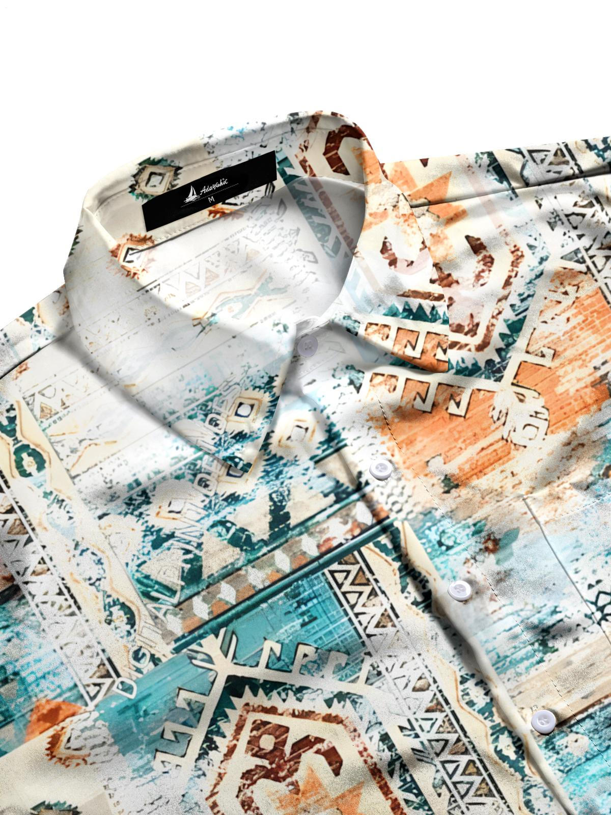 Vintage Ethnische Muster Druckmenschen Tasche Kurzarm Shirts