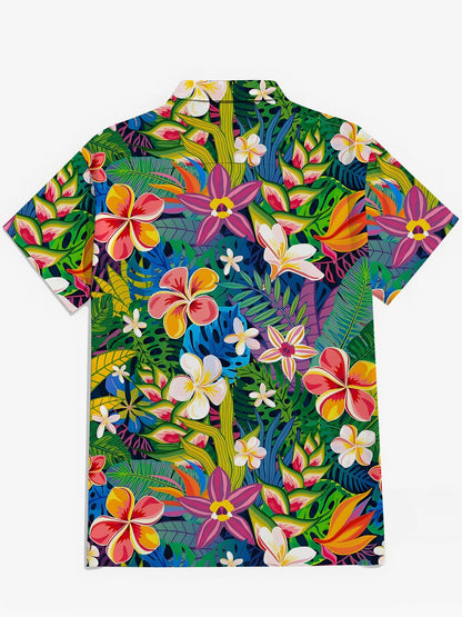 Hawaiianische Blumendruck Herren -Tasche Kurzarm Shirts