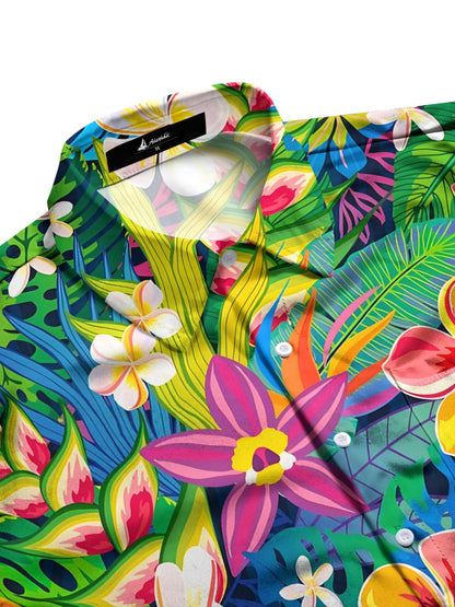 Hawaiianische Blumendruck Herren -Tasche Kurzarm Shirts
