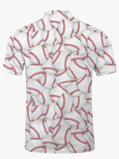 Baseball -Print -Männer Mit Kurzem Ärmelknopf Poloshirt