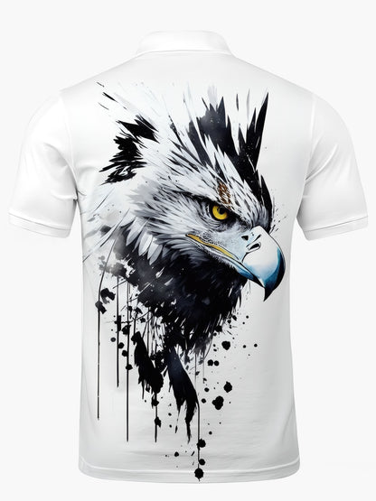 Eagle Print Männer Kurz Ärmelknopf Poloshirt