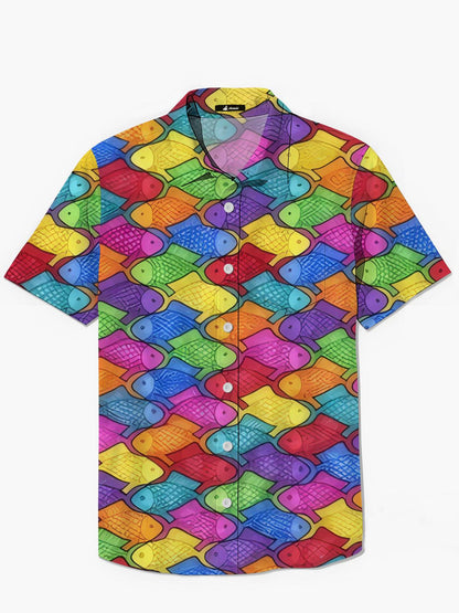 Buntes Fischdruck Herren -Taschen -Kurzarmhemden Für Kurzarm