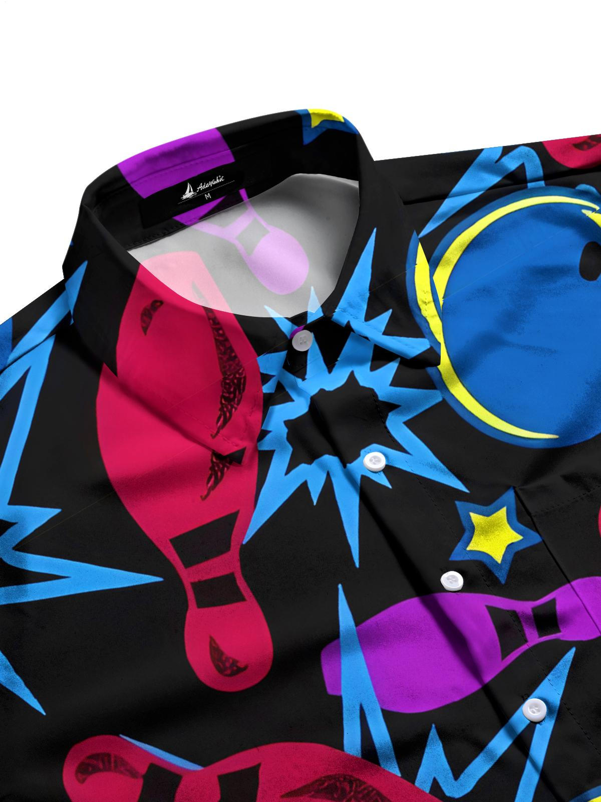 Bowling -Druck -Herren -Taschen -Kurzärmel -Hemden