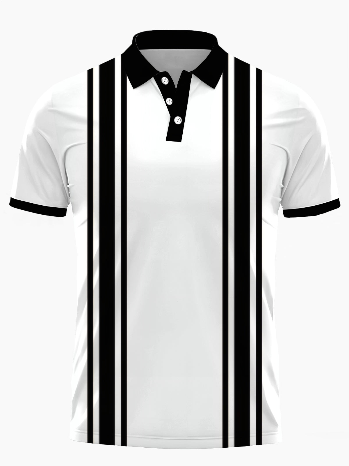 Black White Striped Print Männer Kurzarmknopf Poloshirt