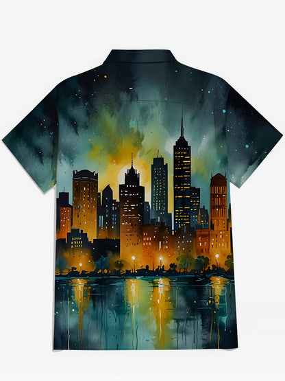 City Night Landscape Print Herren -Tasche Kurzarm Shirts