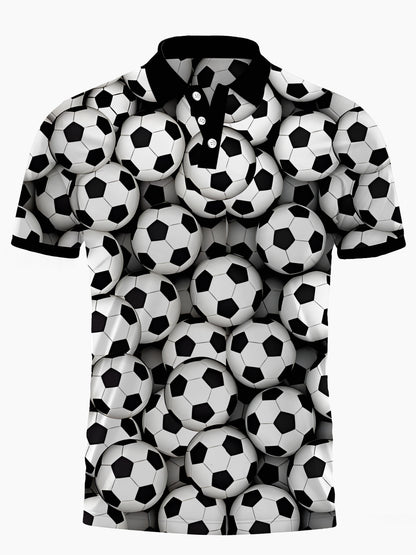 Football Print Männer Kurzärmeliges Knopfpolo -Shirt