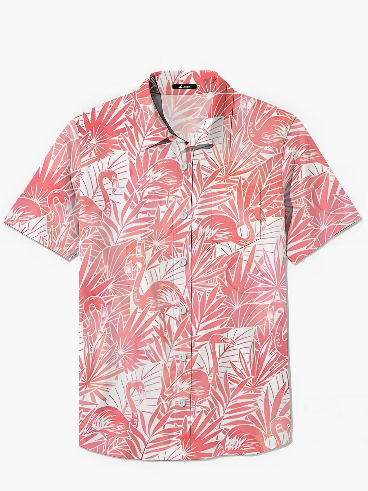 Flamingo Print Herren -Tasche Kurzarm Shirts