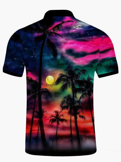 Hawaiianer Kokosnussbaumdruck Herrenkolonisch -Polo -Hemd Für Männer