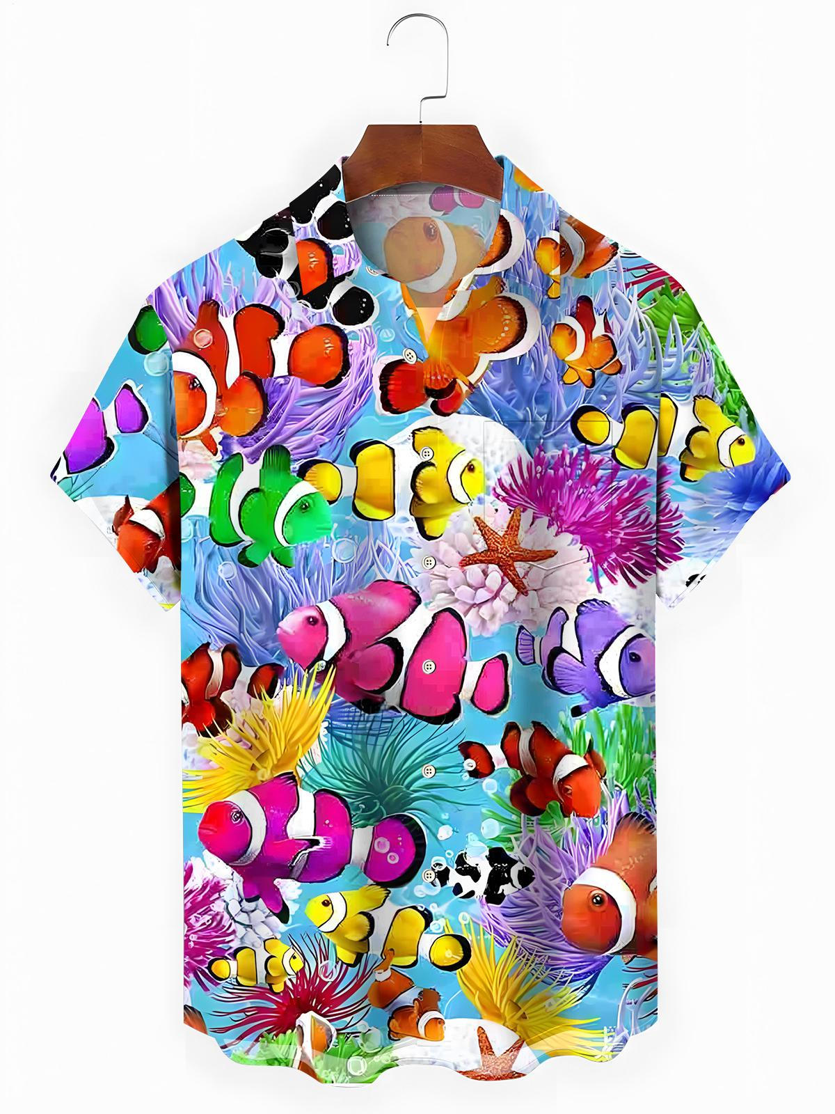 Ocean Fish Print Herren -Tasche Kurzarm Shirts