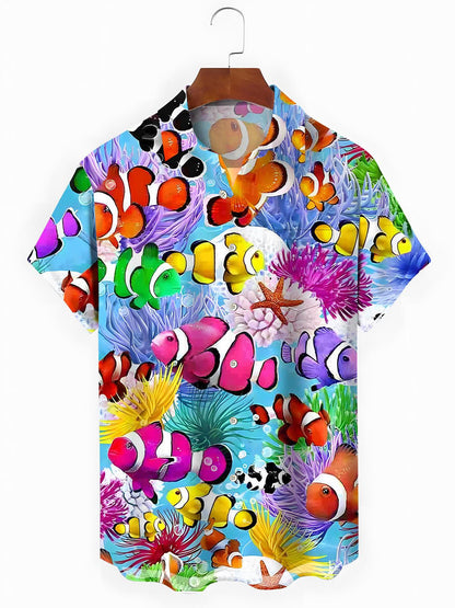 Ocean Fish Print Herren -Tasche Kurzarm Shirts