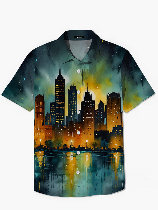 City Night Landscape Print Herren -Tasche Kurzarm Shirts