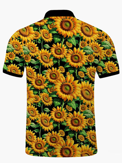 Sonnenblumengedruckte Kurzarm -Polo -Hemd Für Männer Mit Kurzem Ärmeln