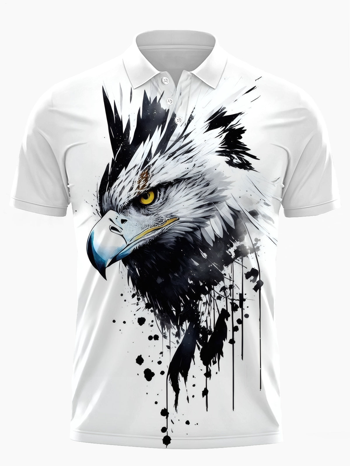 Eagle Print Männer Kurz Ärmelknopf Poloshirt